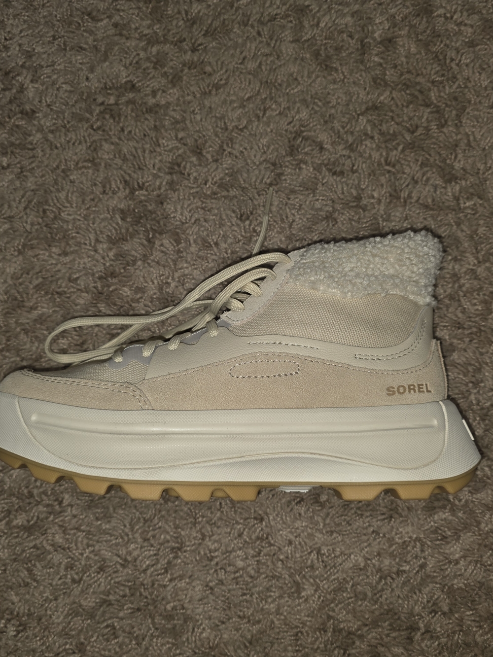 Sorel Cream Lace-Up Sherpa-Trim Platform Ankle Boot